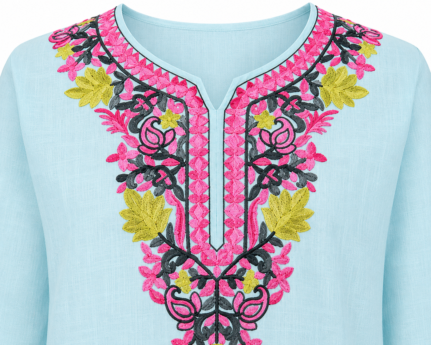 Noor : Kashmiri Aari embroidery summer Co-Ord Set | Aqua